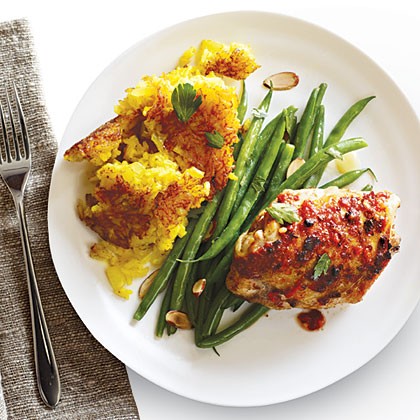 Fiery chicken thighs with Persian rice