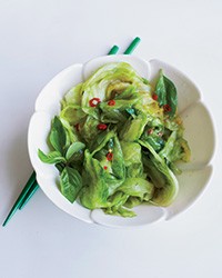 Fiery stir-fried iceberg lettuce with basil