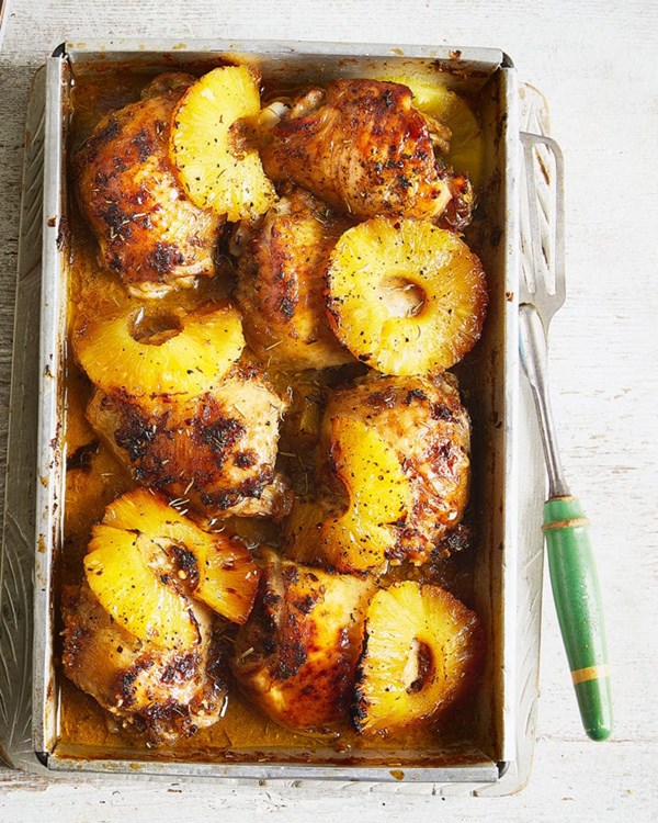 Fiery upside-down pineapple chicken