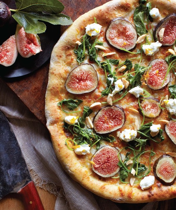 Fig, almond, and Monterey Jack pizza
