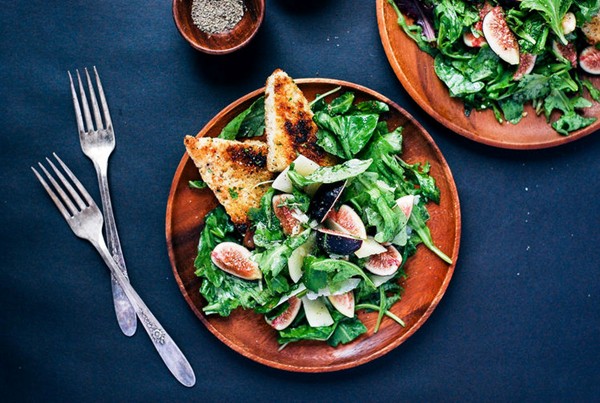 Fig and Manchego salad with herbed croutons