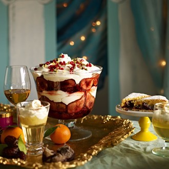 Fig and pomegranate trifle with scented cream