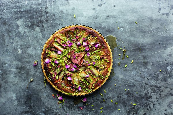 Fig, halloumi & pistachio tart