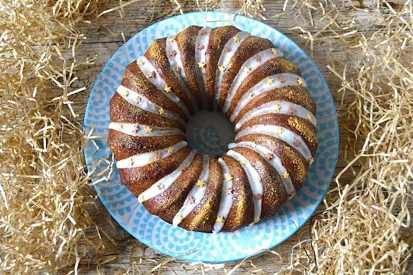 Fig lemon marzipan bundt cake