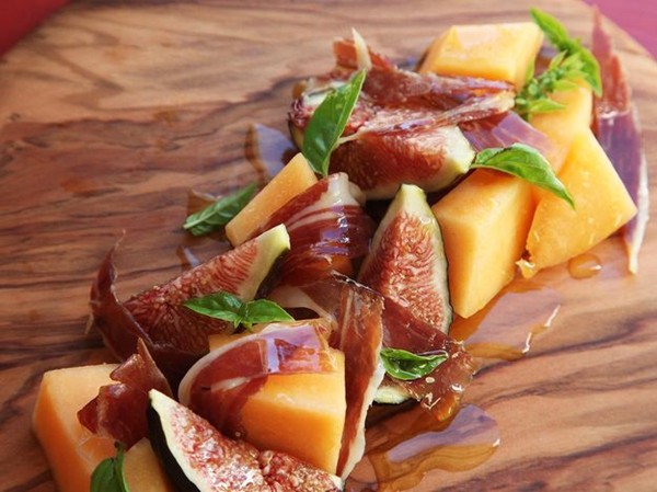 Fig, melon, and Spanish ham salad with basil