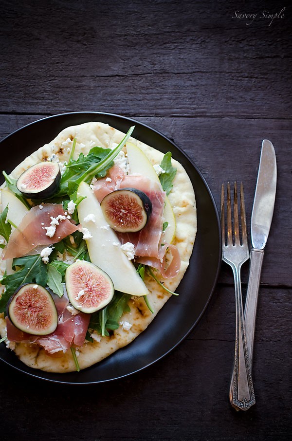 Fig, pear and prosciutto tartine