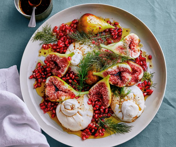 Fig, pomegranate and burrata with sherry vinaigrette