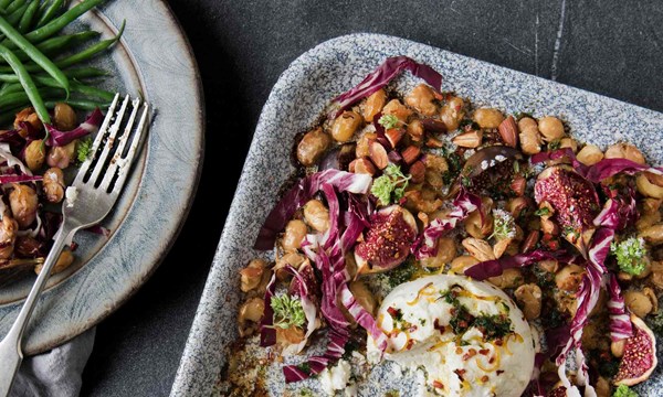 Figs, butterbeans, ricotta, radicchio, almonds 