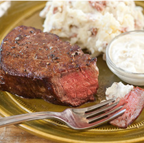 Filet mignon with smashed potatoes and horseradish sauce