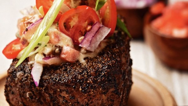 Filet with bourbon blue cheese sauce