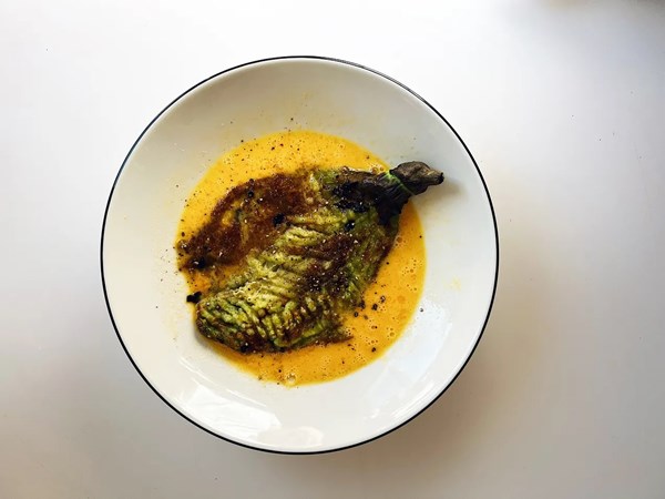 Filipino-inspired single-egg eggplant omelet (Tortang talong)