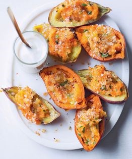 Filled sweet potato skins with citrus sour cream