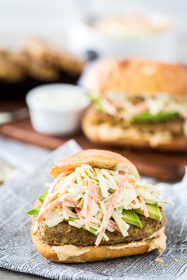 Fillet o' chickpea sandwich with tartar sauce slaw