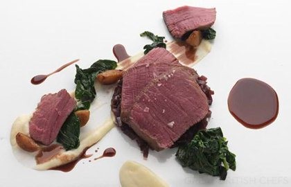 Fillet of beef, shallot marmalade, celeriac purée and essence of Port