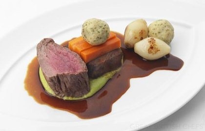 Fillet of Scottish beef with slow-cooked shoulder and marrow dumplings