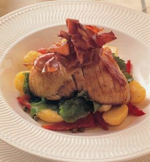Fillet of skate with red pepper, potatoes, capers and Bayonne ham