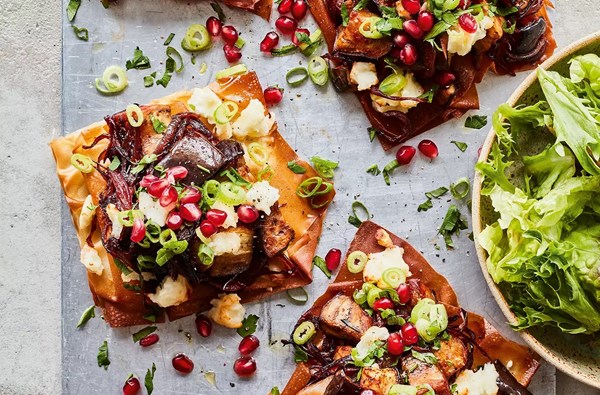 Filo, aubergine & halloumi tarts 
