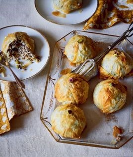 Filo pastries with meat and rice filling (Ouzi)