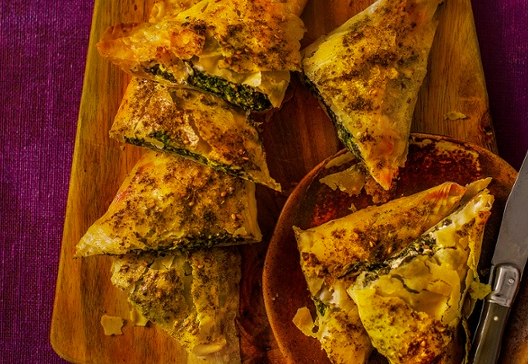 Filo pastries with mustard greens and za'atar