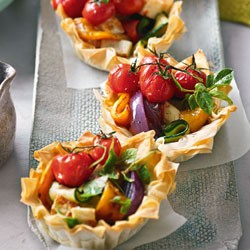 Filo tartlets with Mediterranean vegetables and haloumi