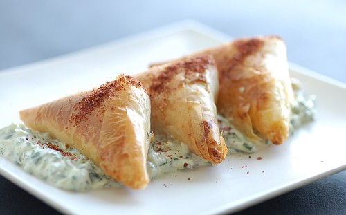 Filo triangles with ricotta & mint