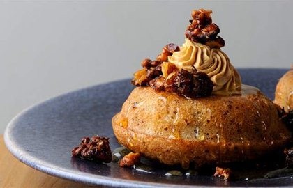 Financiers with salted angel delight and Limoncello syrup