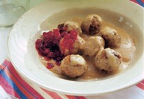 Finnish meatballs with allspice, sour cream, and lingonberries