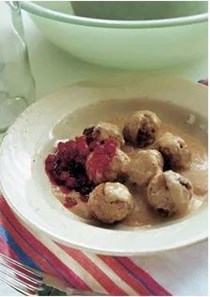 Finnish meatballs with allspice, sour cream, and lingonberries