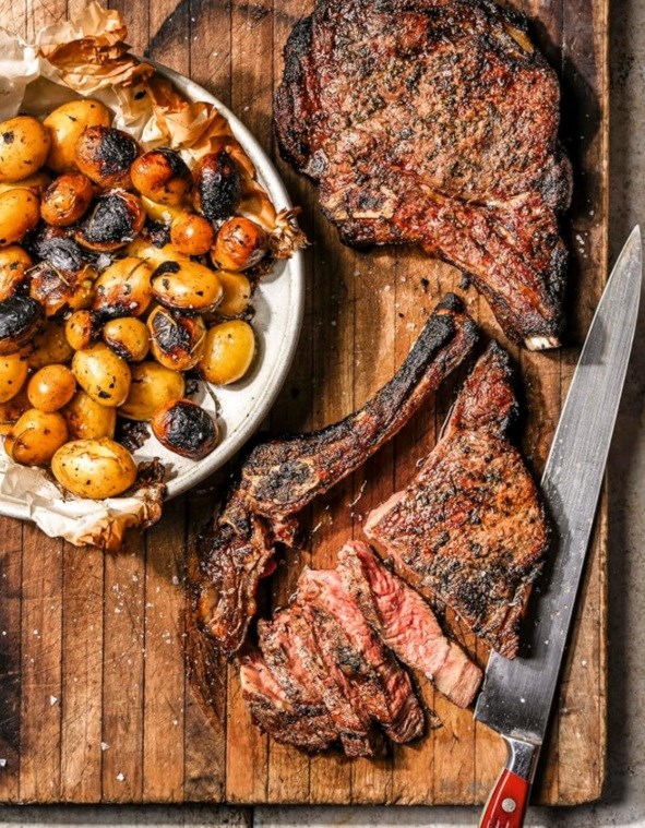 Fire-pit steak and potatoes