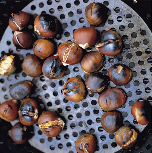 Fire-roasted chestnuts with chocolate butter