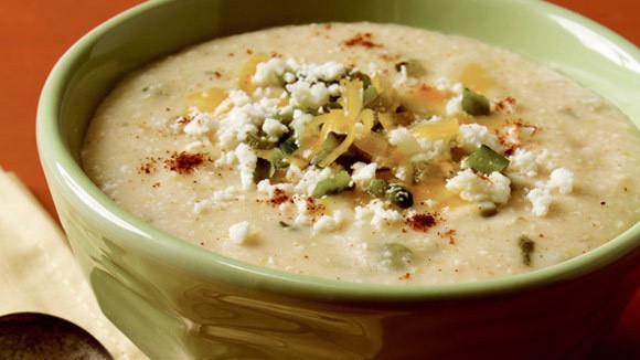 Fire-roasted green chile-cheese grits