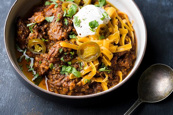 Fire-roasted tomato chili con carne