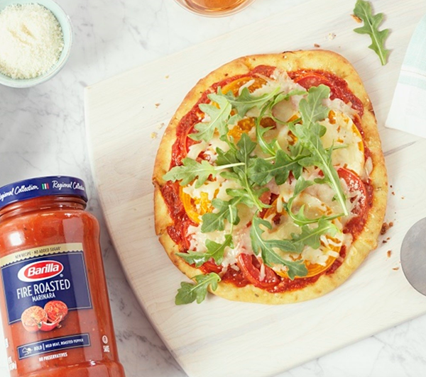 Fire-roasted tomato pizza