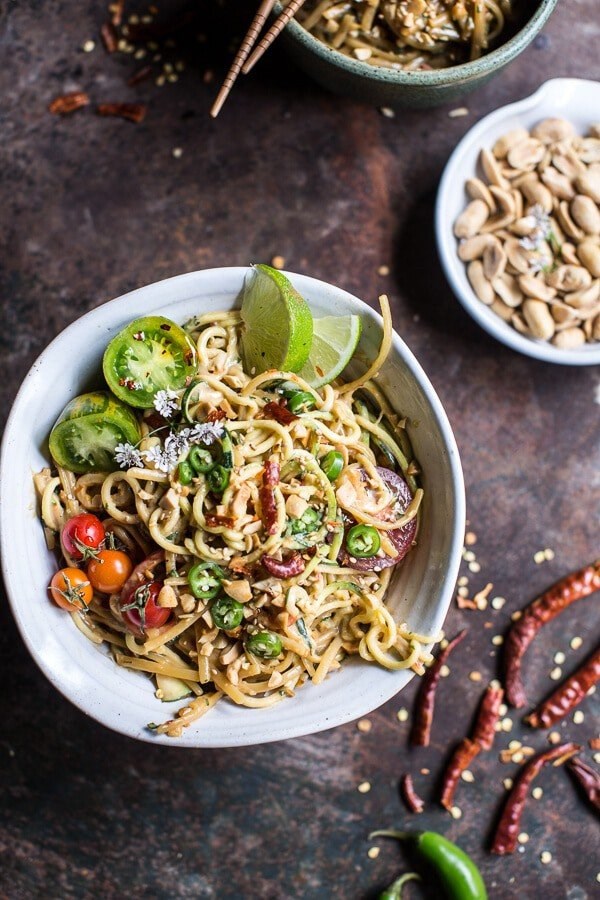 Firey Szechuan peanut and chili zucchini noodles