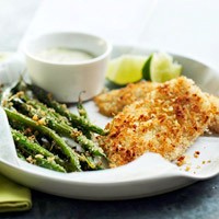 Fish and green beans with wasabi mayonnaise