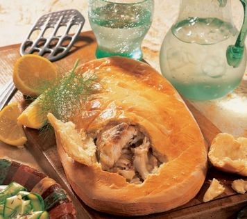 Fish baked in a dough jacket