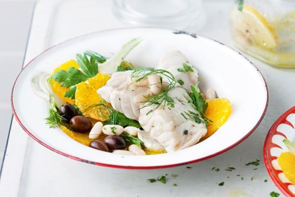 Fish cooked in a jar with fennel & orange salad