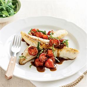 Fish fillets with cherry tomato sauce