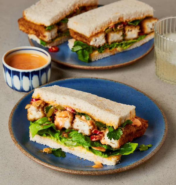 Fish finger and sriracha mayo sandwich