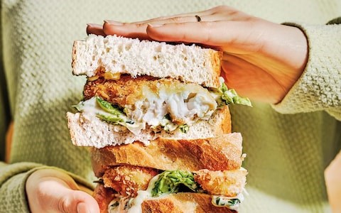 Fish-finger sandwiches with pickled-onion mayonnaise