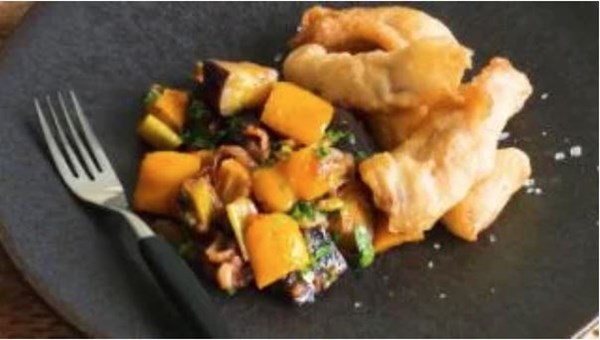 Fish fritters with caponata