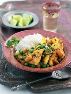 Fish in five-spice sauce with potatoes and peas