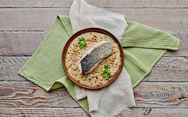 Fish in spicy garlic & tahini sauce (Samkeh harra)