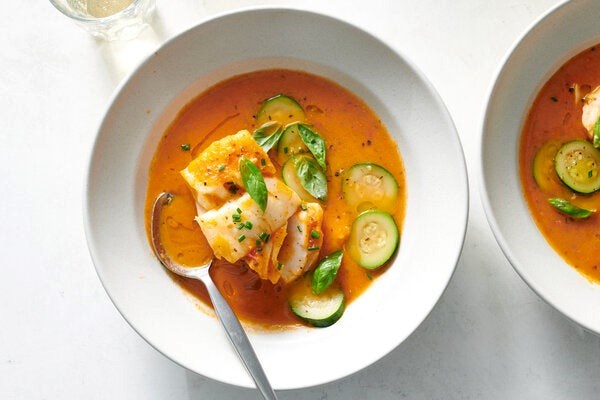 Fish in tomato-basil broth