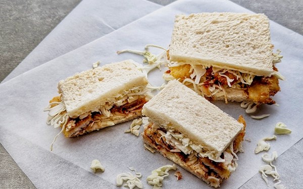 Fish katsu sando with tonkatsu sauce