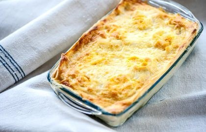 Fish lasagne with cheesy topping