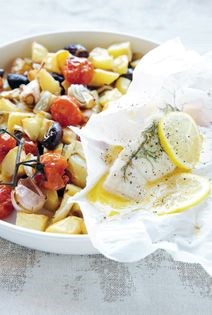 Fish parcels with roast vegetables