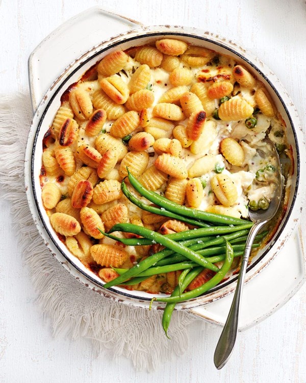Fish pie with crispy gnocchi dumplings 