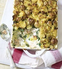 Fish pie with crushed potato topping