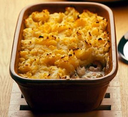 Fish pie with swede and potato topping